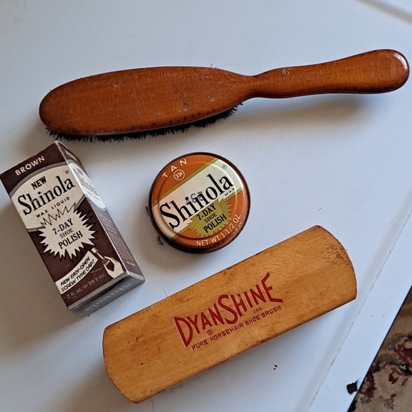 Vintage Shinola Shoe Polish and Brushes